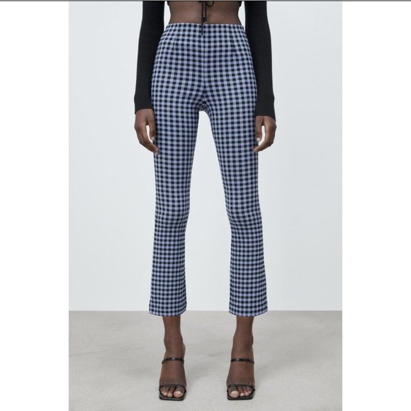 NWT - Zara Vichi Checkered Leggings High-rise Mini Flare - Picture 2 of 5